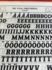 SEVEN (7) Letraset INSTANT LETTERING Transfer Letters Knightsbridge 48pt NICE 2