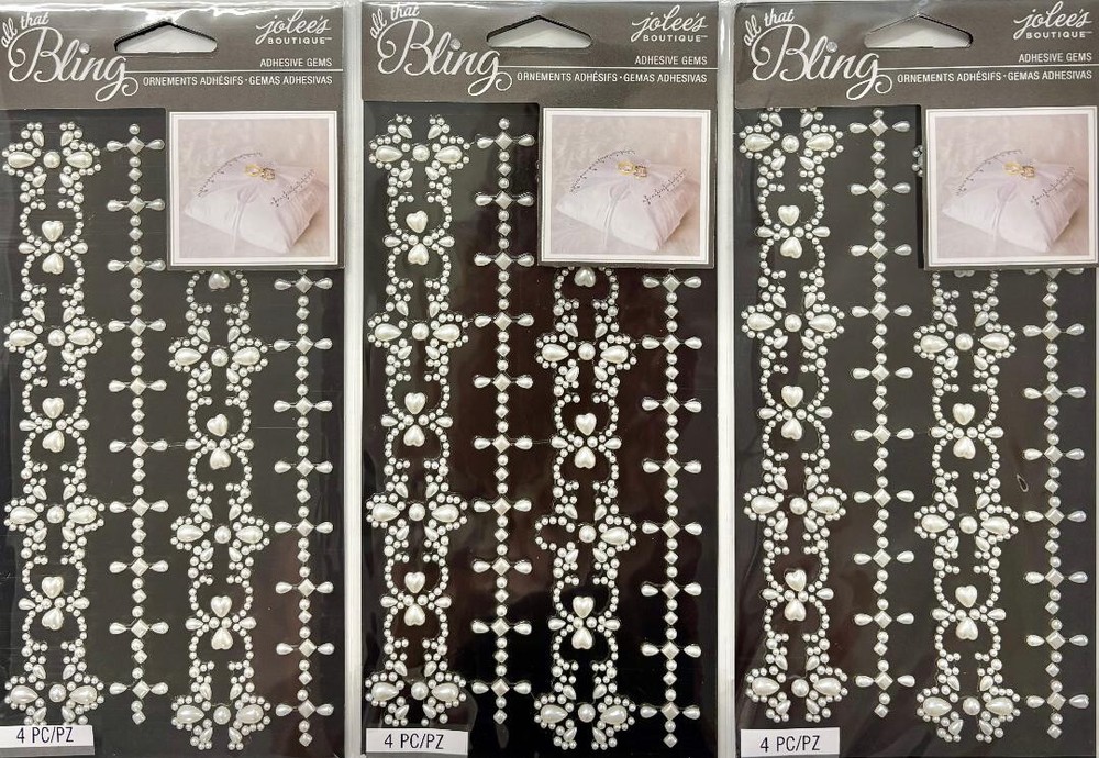 Jolee’s Boutique Gem Stickers ~ Pearl Borders Wedding Bling 4 Pc Each ~ Lot of 3