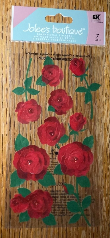 RARE Jolees Red Roses Flowers Stem Buds Velum W/Gem Garden 3D Scrapbook Stickers