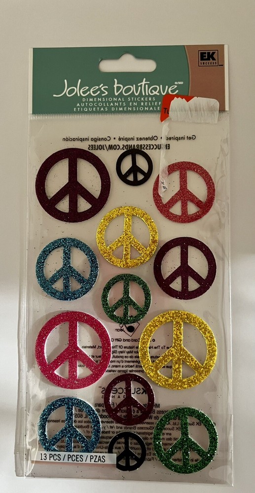 PEACE SIGN Signs Purple Pink Yellow Blue Green Black Glitter Jolee’s stickers