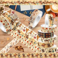 12 Pcs Western Cowboy Washi Tape 0.6 inch x 16.4ft, red, brown, white