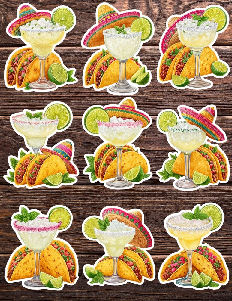 Margaritas and Tacos Die Cut Vinyl Stickers Set Scrapbooking Laptop Water Bottle