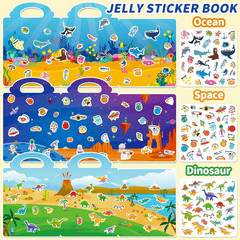 6 Sets Reusable Sticker Book for Toddlers 3-6, Jelly Stickers Book for Kids, Tra