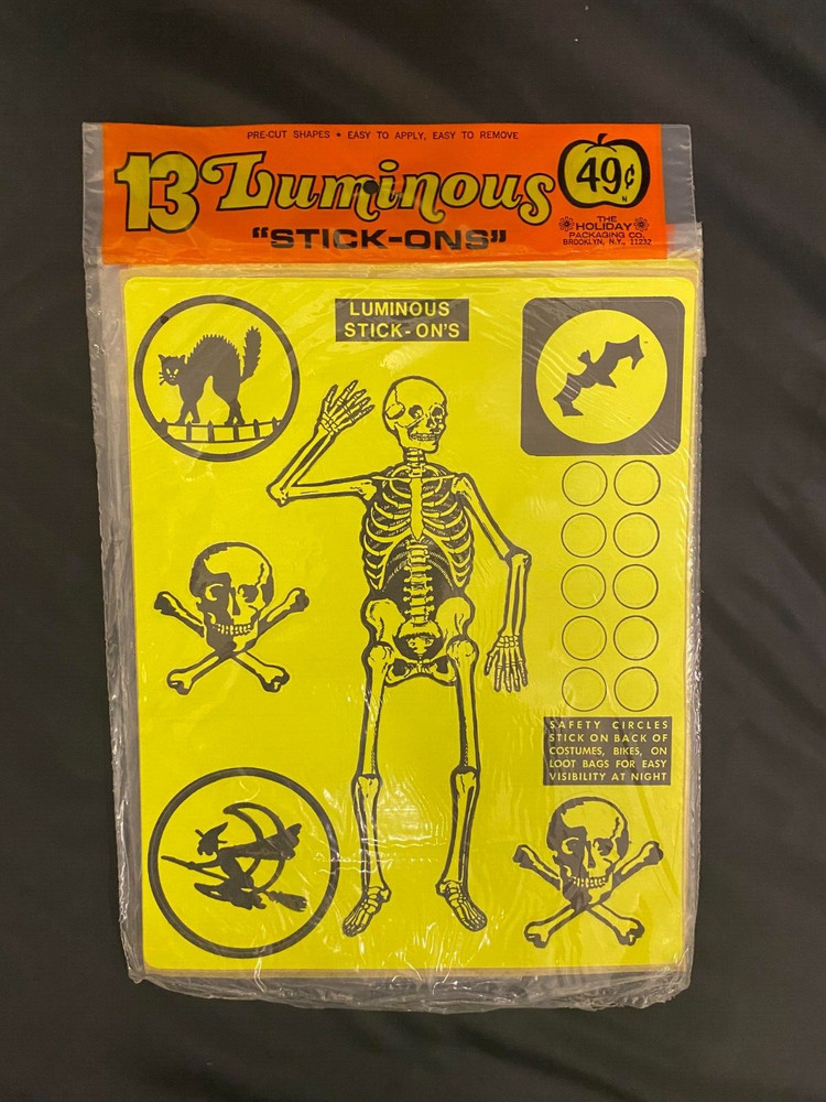 Vintage 1970’s Package of 13 Halloween Luminous Stickers