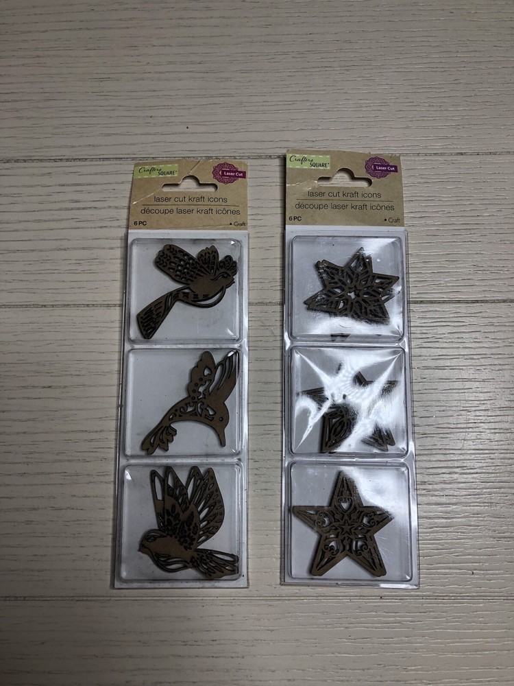 Crafter’s Square Scrap Booking Laser Cut Kraft Icons Set Of 2 Birds & Stars