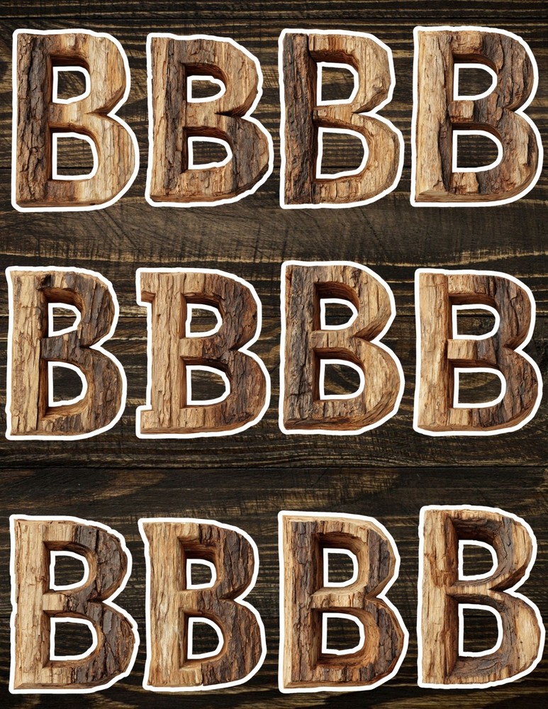 Wood Letter B Die Cut Vinyl Stickers Set Notebook Laptop WaterBottle