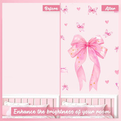 Large Pink Bow Wall Decals – 6 Sheets 64 Pcs Bow Knot Wall Stickers Heart Bow Pe