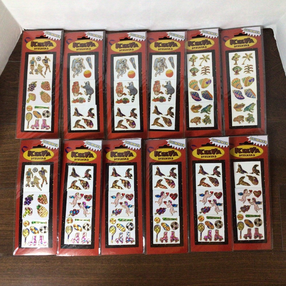 Lot of 12 Vintage KeeVa Gold Embossed Scrapbooking Stickers Shimmer Sealed Pack
