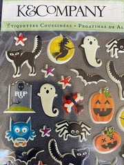 Vintage Halloween Stickers Puffy Ghost Black Cat Pumpkin Witch Spider Owl Bone