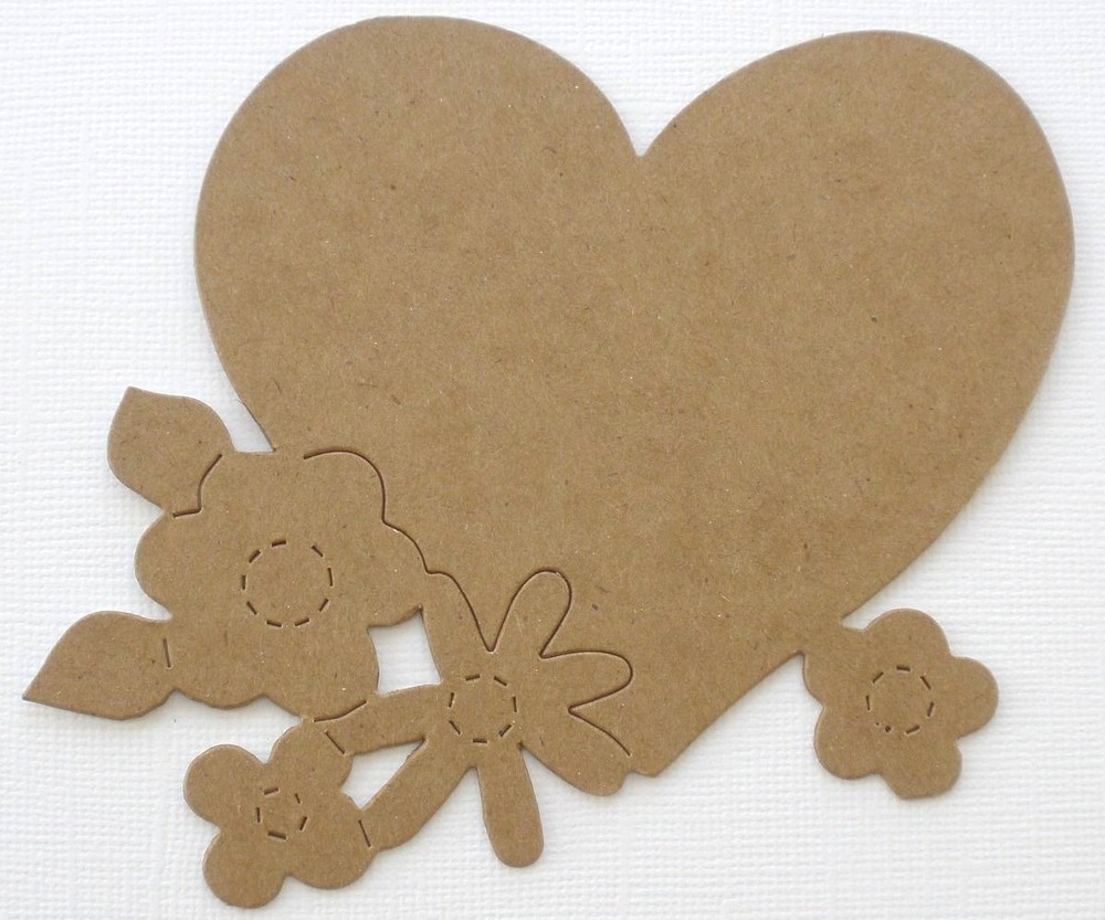 {4} HEART w/ Flower Accents – Bare Chipboard Die Cuts – 4.5″ x 5″
