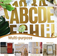 4 Inch Gold Letter Number Sticker, Self-Adhesive Waterproof & Tear-Resistant Lar
