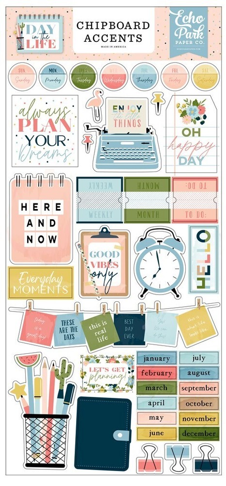 Echo Park Paper DAY IN THE LIFE 6×13 Sheet of Chipboard Accents