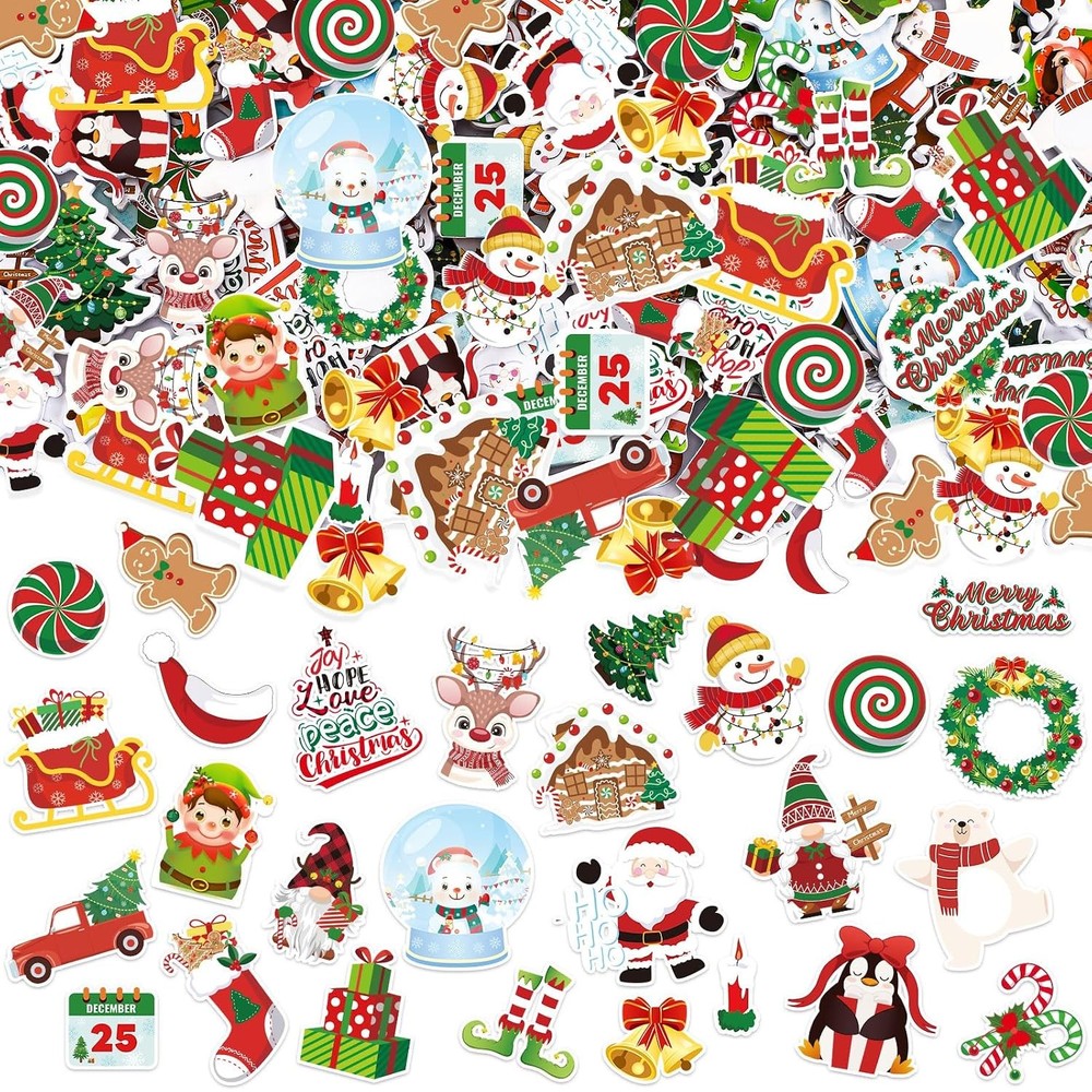 JULBEAR Christmas Foam Sticker, 300Pcs Winter Bulk Colorful Printing Self-Adhesi