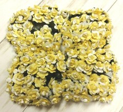 12 Yellow & White Mulberry Paper Rose Flower Wire Bouquet Craft DIY 1/2 Inch