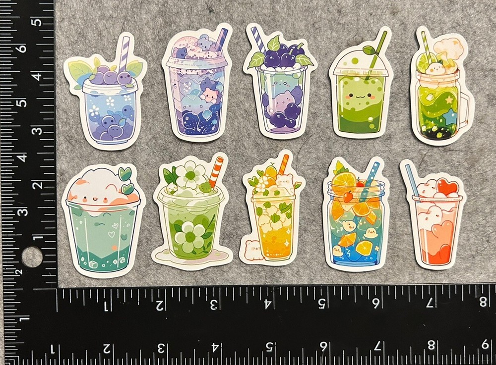 Lot Of 10 Boba Tea Time Animal Beverage Happy Stickers