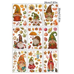 9 Sheets Autumn Maple Leaf Pumpkin Gnome Window Stickers PVC Fall Window Decals