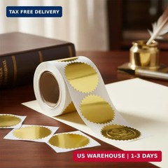 200+ Pcs 2 Inch Embossing Stickers Gold Metallic Seals Certificate Sealing Label
