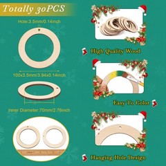 Elecrelive 30Pcs 4 Inch Small Wooden Ring for Crafts, Unfinished Wood Pieces …