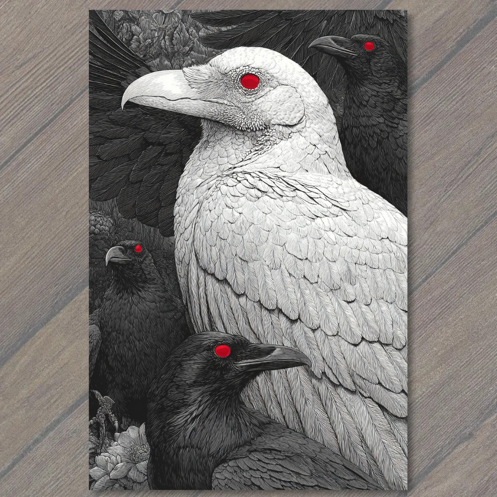 STICKER White Raven Black Crows Red Eyes Gothic Fantasy Dark Bird Art