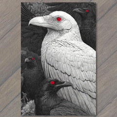 STICKER White Raven Black Crows Red Eyes Gothic Fantasy Dark Bird Art