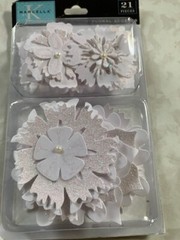 MARCELLA WEDDING FLORAL ACCENTS CARDBOARD W/ PEARLS WHITE GLITTER FLORAL 21 PCS