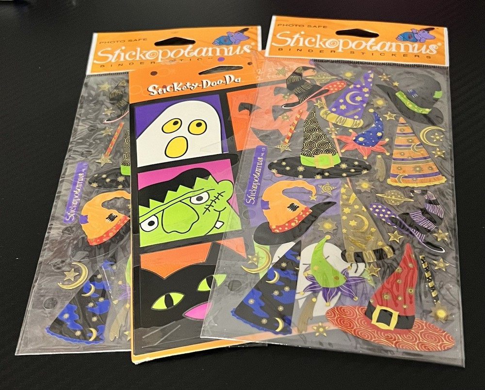 Stickopotamus Stickety-Do-Da Halloween Witch & Wizard Hats Stickers 3 Pack +READ