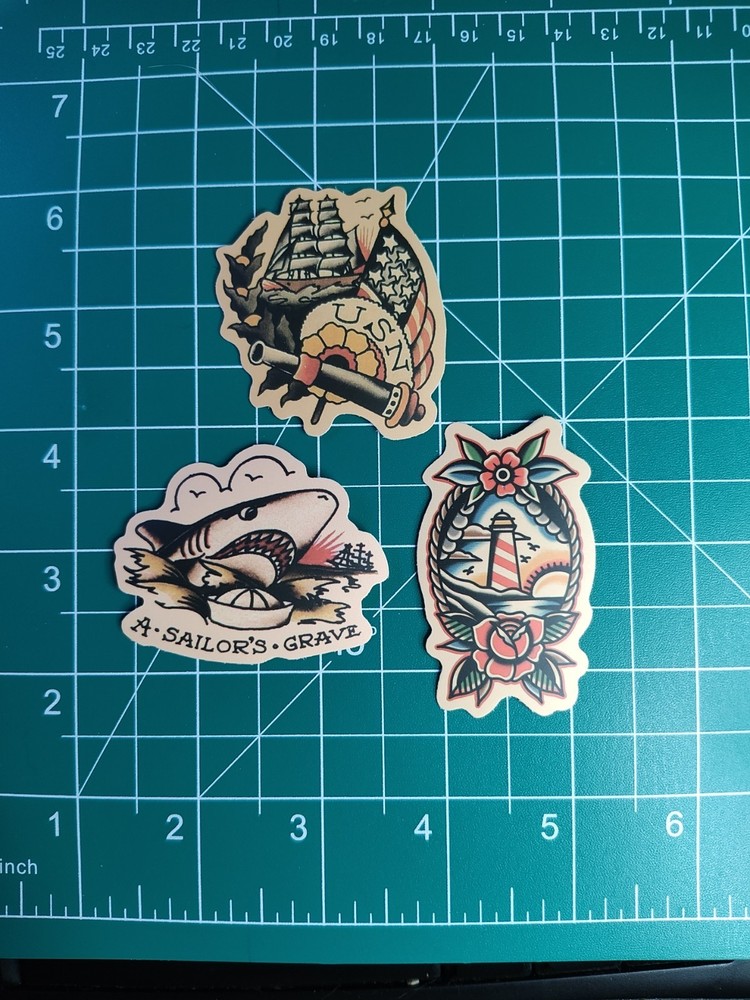3 Retro Sailor Tattoo 2″ Stickers Navigation Ship Women Anchor Motorcycle Biker