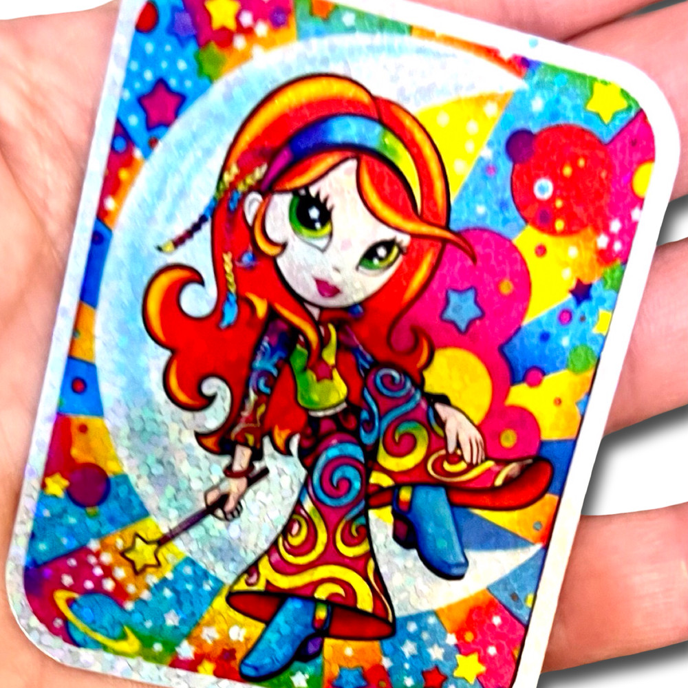 Lisa Frank Prism Sticker Holographic Moon Girl Fantasy Vintage Reproduction
