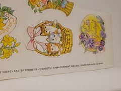 1980s Eastsr Stickers Hallmart Sheet Current Flowers Kittens Greetings Joy Vtg