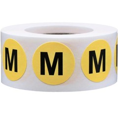 Yellow Medium M Clothing Size Stickers, 0.75 Inch Round Semi Gloss Apparel Si…