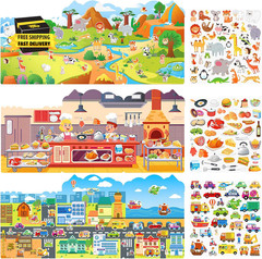 3 Sets Reusable Sticker Book,Sticker Books for Kids,Puffy Stickers for Toddlers,