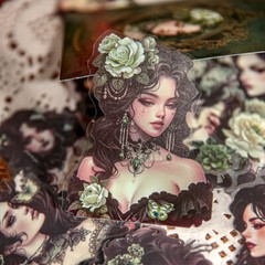 Gothic Dark Lady Girl Transparent Stickers Decorative Journaling Planner Collage