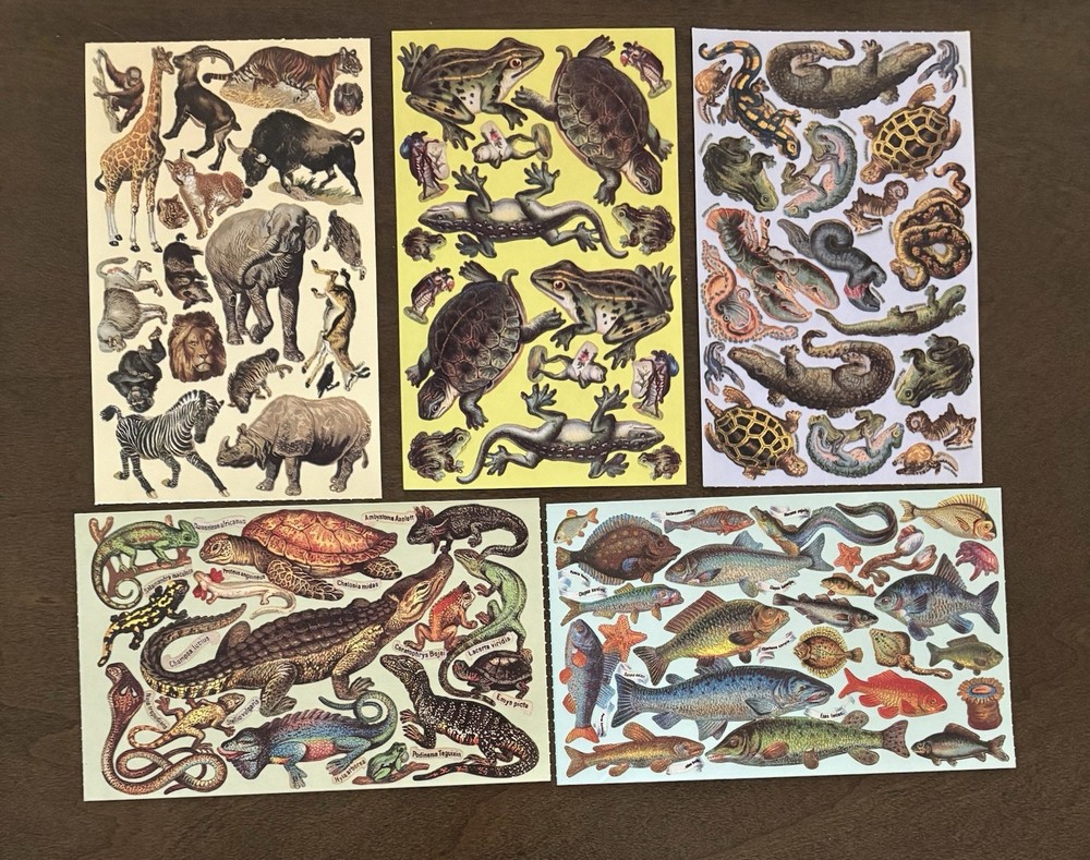 Vintage Gifted Stickers “Land & Water Animals” 5 sheets