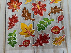 Fall Leaves Foiled 26 Stickers Colorful Autumn Red Orange Brown Green Thanks New