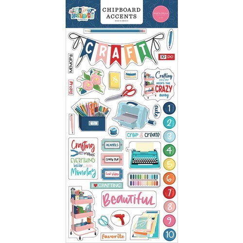 CARTA BELLA CHIPBOARD ACCENTS ~HAPPY CRAFTING~ LARGE 6″X13″~SCRAPBOOKING