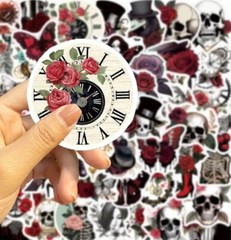50 Random Gothic Punk Skull Rose Themed Stickers