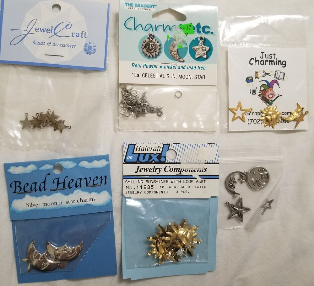 NEW Metal Charms CELESTIAL MOON STAR SUN Scrapbooks Crafts Silver Gold Tone -A