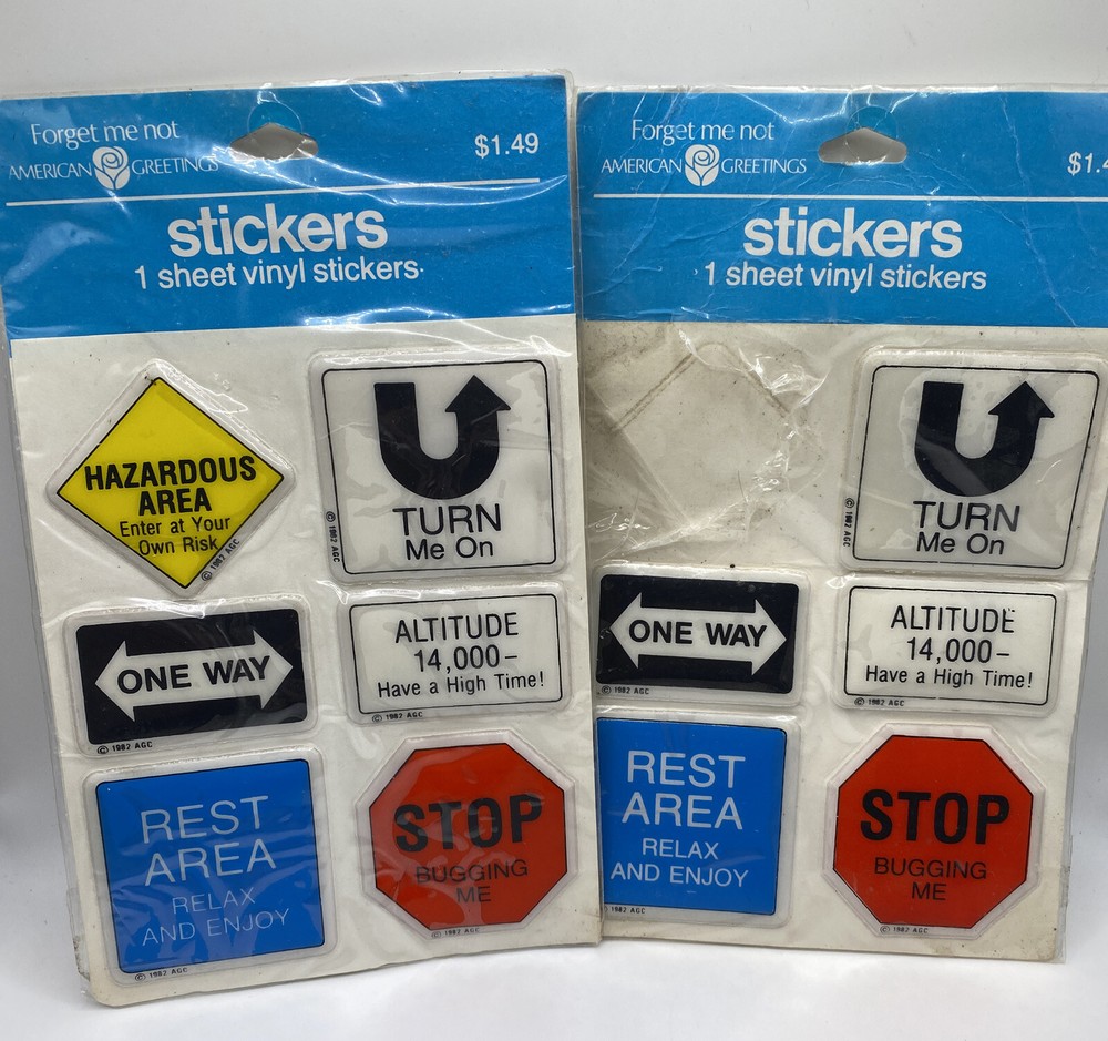 VTG 1982 American Greetings Puffy Vinyl Stickers Road Signs Funny Phrases NOS