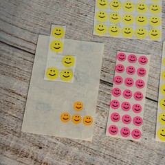 American Teaching Aids Vintage neon smiley face small stickers yellow pink