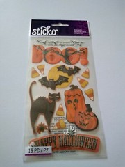 Stickers Sticko Happy Halloween Boo! Moon Bats Black Cat Pumpkins Candy Corn 3D