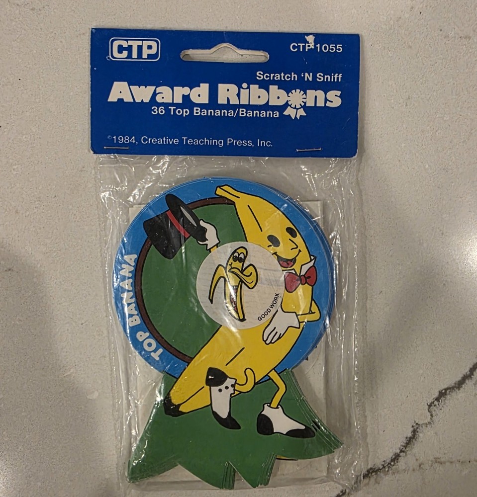Vintage CTP 1984 Scratch & Sniff Stickers Top Banana Award Ribbons VERY RARE