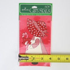 Hallmark Christmas Gift Seals NIP Girl Bonnet Red Plaid Candy Cane Holiday Vtg