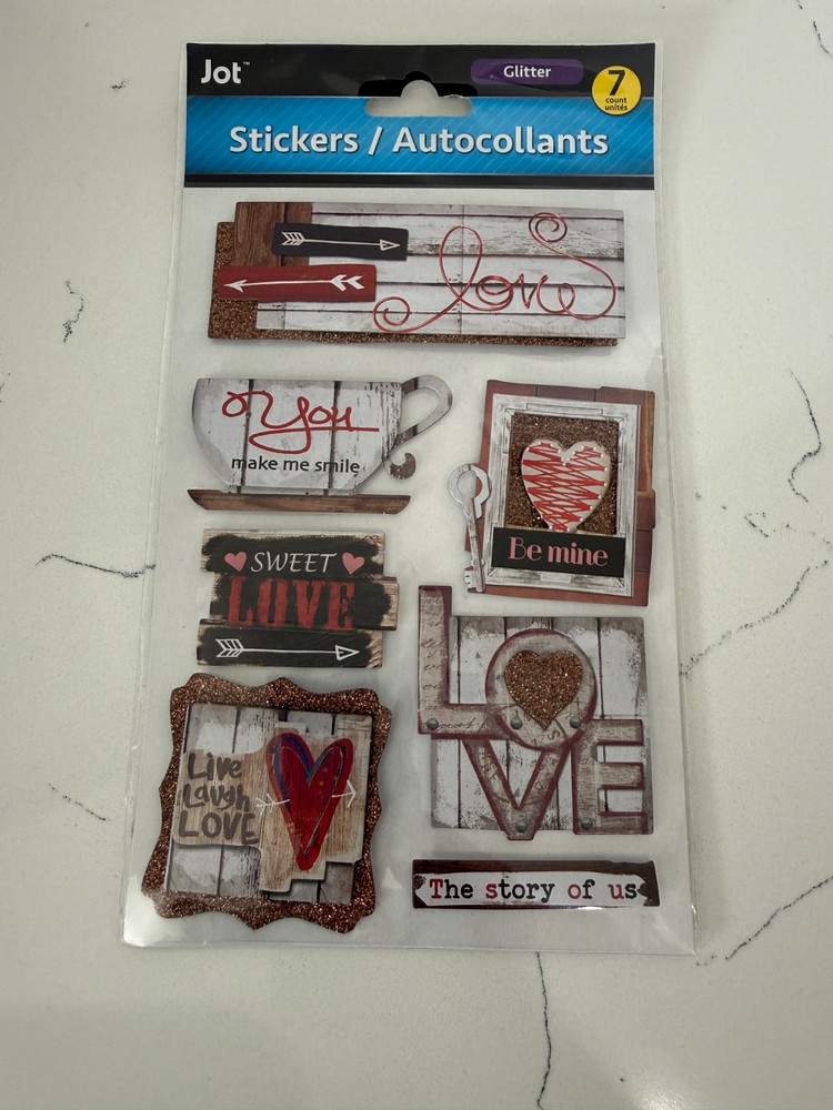 Jot Autocollant 7 3-D Glitter Plaque’s – You Make Me Smile Be Mine Love Crafts