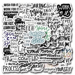 50pc Black & White Inspirational Quote Sticker Pack Scrapbook, Laptop, Journal