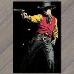 STICKER Western Cowboy Revolver Black Red Yellow Graphic