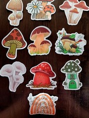 STICKERS x 10 Mushroom Inspiration Mushrooms Rainbow Cute Garden Sticker FEBF5