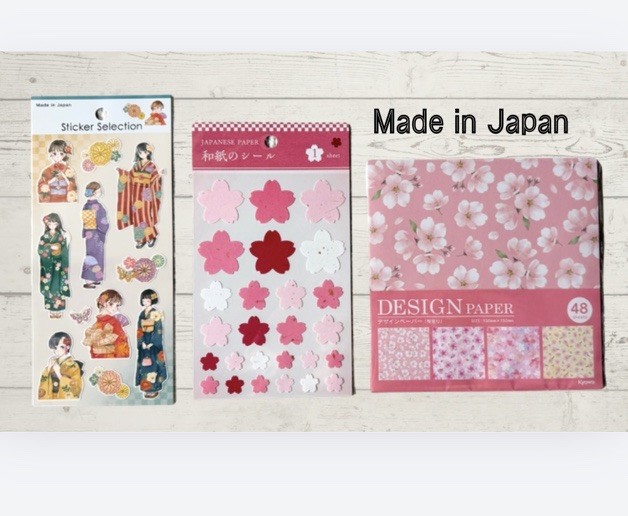Japanese Sakura Sticker & Origami Paper Set Made in Japan Kawaii Craft