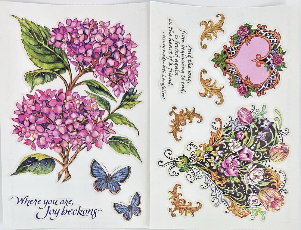 Vintage PSX Designs Stickers SET of 2 Sheets 4″X6″ Hydrangea/Heart/Floral NEW