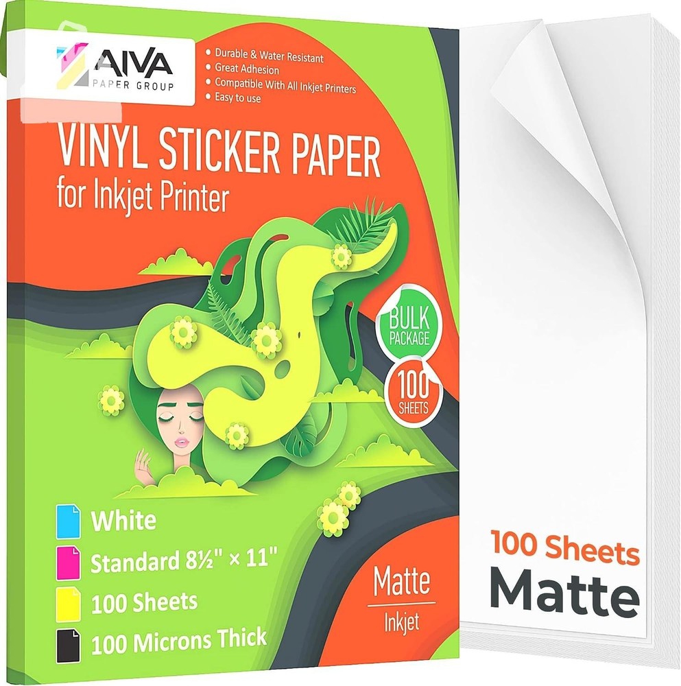 Printable Vinyl Sticker Paper 100 Sheets Waterproof Inkjet Matte