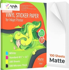 Printable Vinyl Sticker Paper 100 Sheets Waterproof Inkjet Matte
